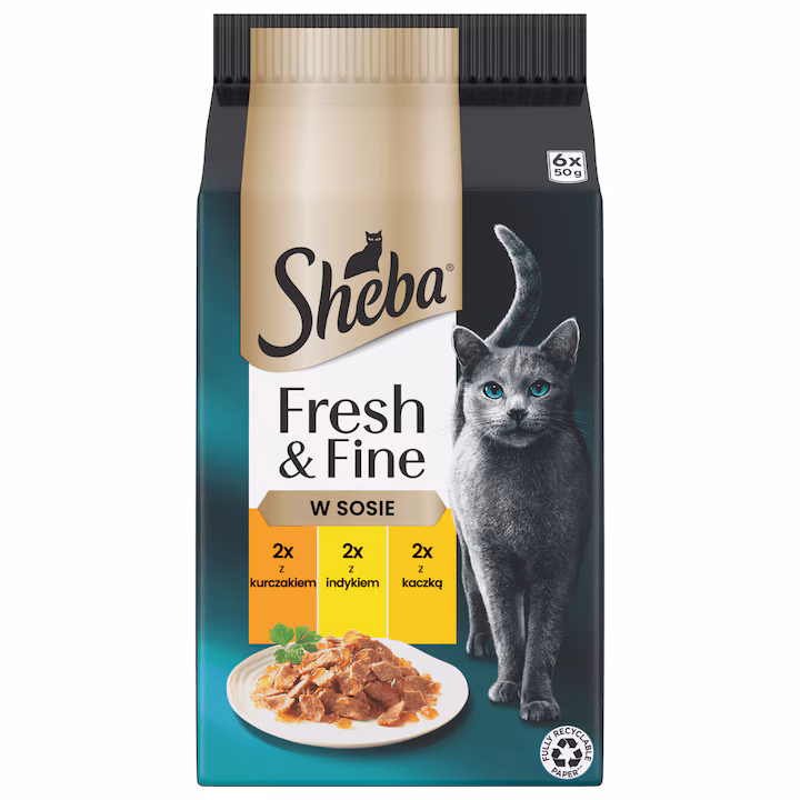 Sheba Fresh & Fine Plic 6x50 g - Pui, curcan si rata in sos