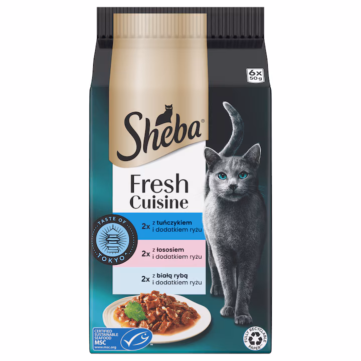 Sheba Fresh & Fine Plic 6x50 g - Ton, Somon si peste alb in sos