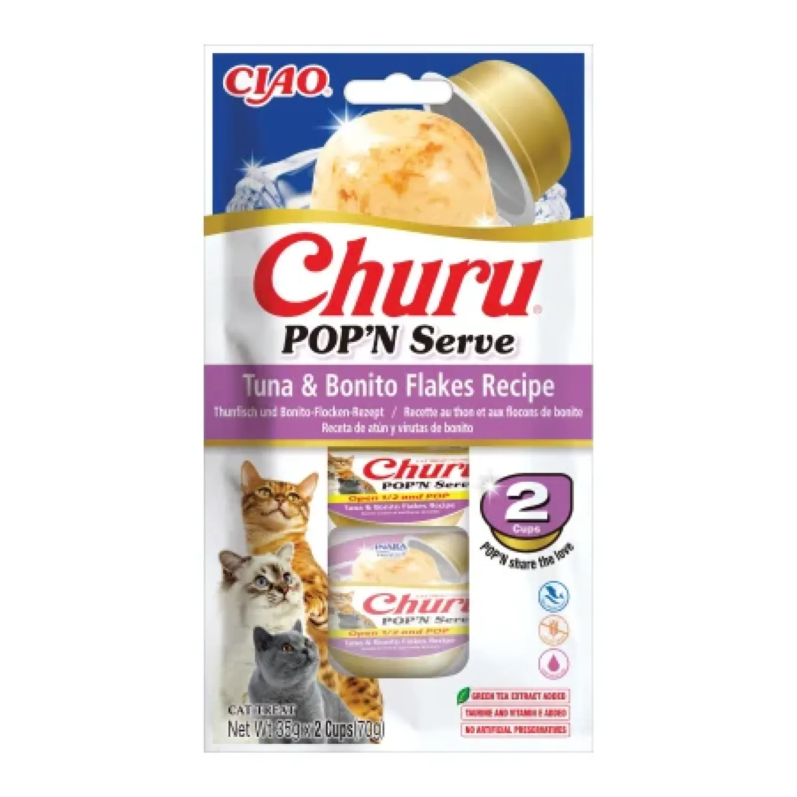 RECOMPENSA PISICA CIAO CHURU CAT POP N SERVE TON SI FULGI 2X35 GR