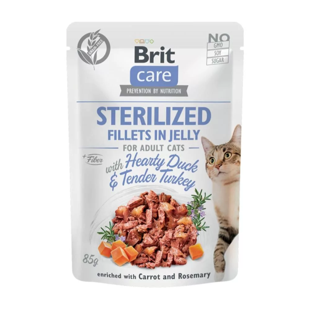 PLIC PISICA BRIT CARE STERILIZAT RATA SI CURCAN 85GR