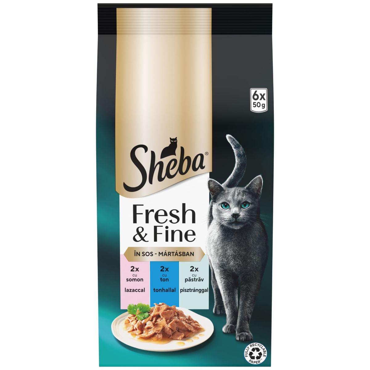 PLIC PISICA SHEBA FRESH AND FINE SOMON/TON/PASTRAV 6X50GR
