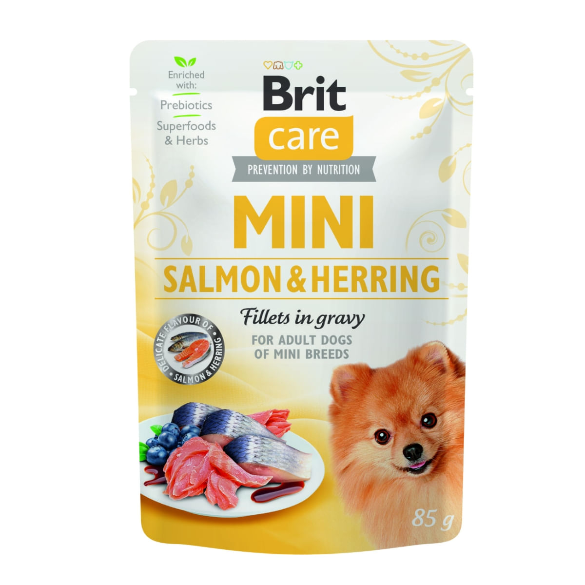 PLIC CAINE BRIT CARE MINI SOMON SI HERING STERILIZED FILLETS IN GRAVY 85 G