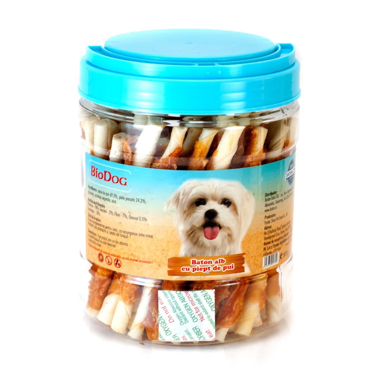 RECOMPENSE BIODOG BATON ALB CU PIEPT DE PUI 500GR