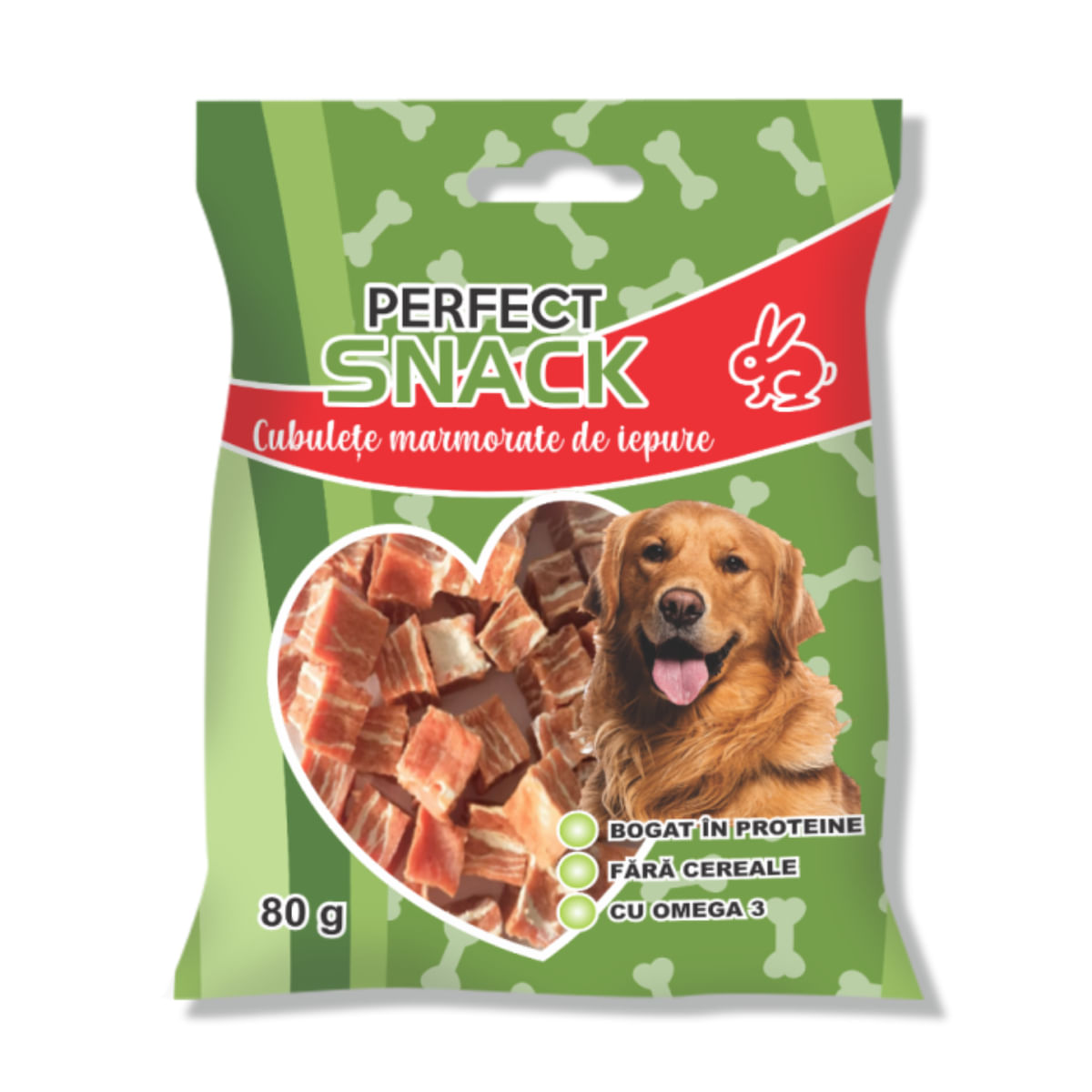 RECOMPENSA CAINE PERFECT SNACK CUBULETE MARMORATE DE IEPURE 80GR