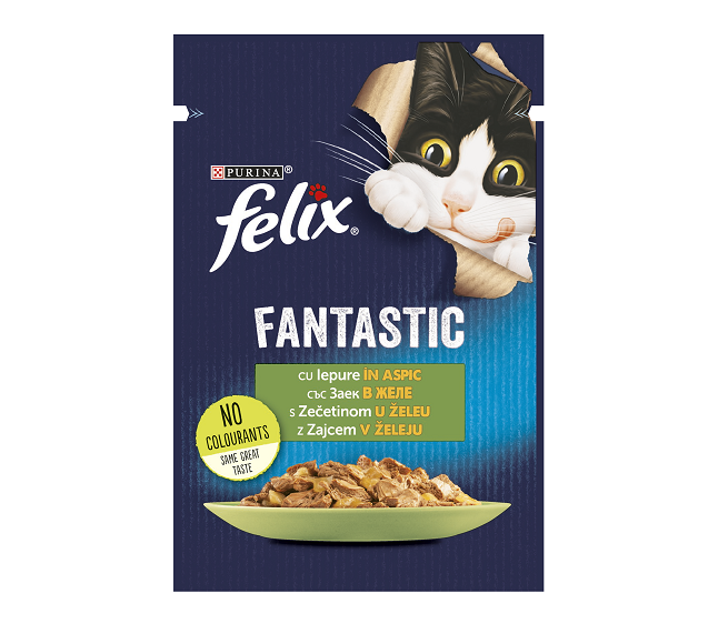 PLIC PISICA PURINA FELIX FANTASTIC CU IEPURE 85GR